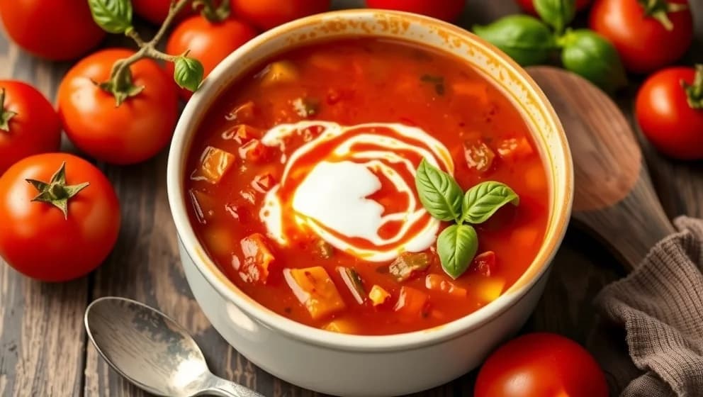 Hemgjord tomatsoppa med krossade tomater