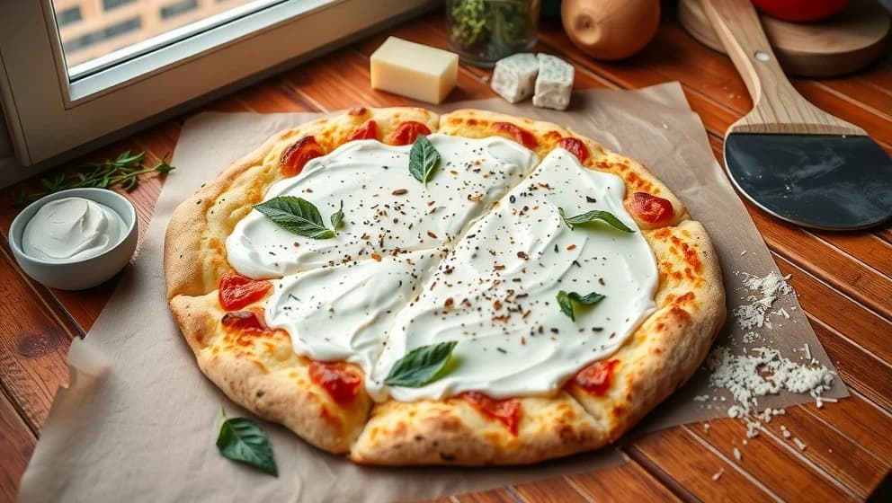 Vit pizza med crème fraiche hemma